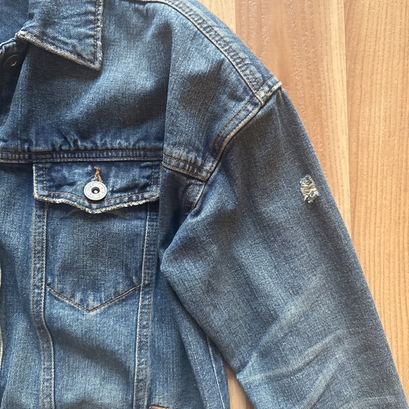Free People Distressed Denim Jean Jacket Oversized XS (Medium) Dark Wash Trucker - Picture 6 of 12